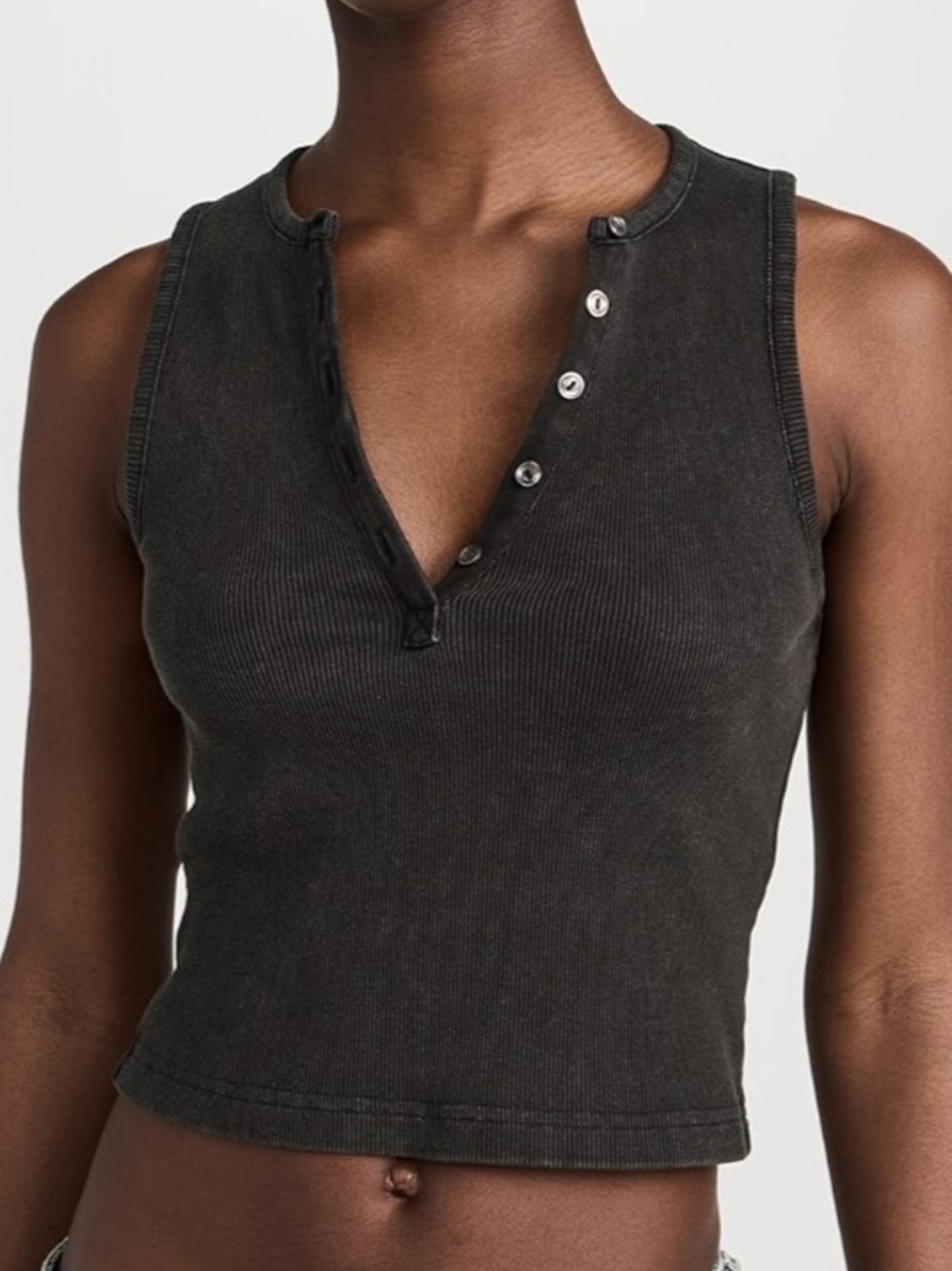 R13 Ribbed Henley Tank Top in Washed Black Current Season Grunge Bella Swan Vibe